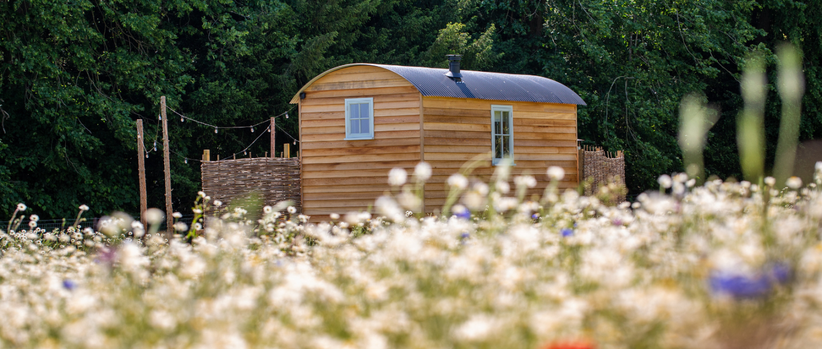 Shepherd's hut with hot tub at Summerdown