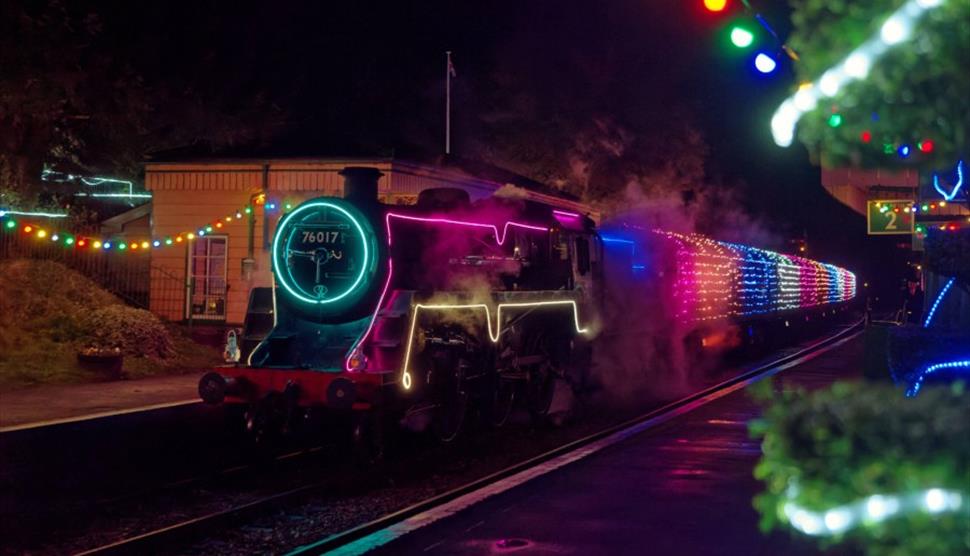 Train lit up at Steam Illuminations